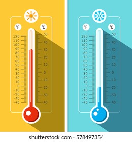 Thermometer Icons. Vector Temperature Measurement Backgrounds