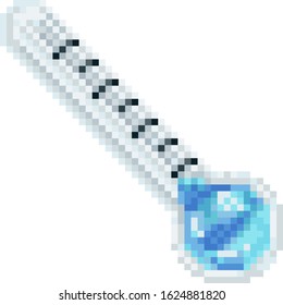 A thermometer iin cold weather temperature icon graphic element in pixel art 8 bit arcade video game style 