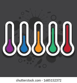 thermometer illustration with various color isolated with dark background with virus element.