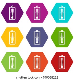 Thermometer indicates low temperature icon set many color hexahedron isolated on white vector illustration