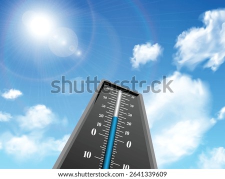Thermometer indicates low temperature on the blue sky, three-dimensional rendering vector design