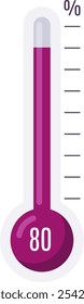 Termómetro que indica el ochenta por ciento, que simboliza la alta temperatura, la medición del nivel de calor o el logro de un objetivo