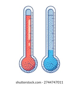 Thermometer Indicators High and Low Temperatures in a Cartoon Style