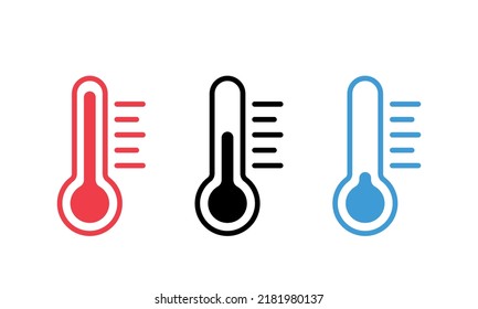 thermometer isolated vector icon, weather measuring symbol, heat, cold, red, black, blue icons set