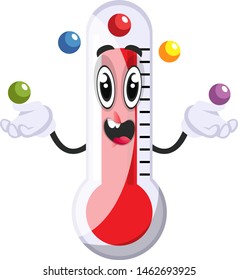 Thermometer juggling with balls, illustration, vector on white background.