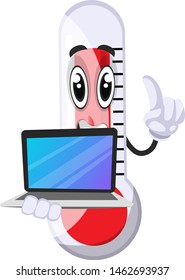 Thermometer with laptop, illustration, vector on white background.