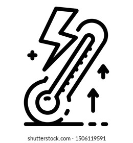 Thermometer and lightning icon. Outline Thermometer and lightning vector icon for web design isolated on white background