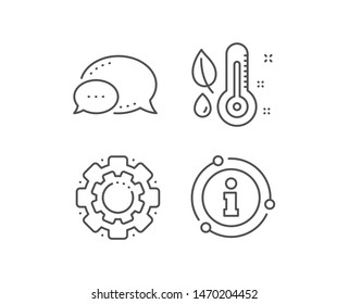 Thermometer line icon. Chat bubble, info sign elements. Humidity and leaf sign. Moisture symbol. Linear thermometer outline icon. Information bubble. Vector