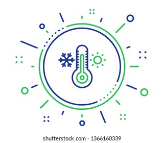Thermometer line icon. Cold and warm thermostat sign. Winter, summer symbol. Snowflake and sun. Quality design elements. Technology thermometer button. Editable stroke. Vector