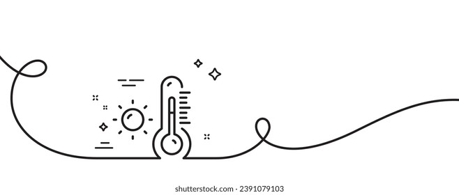 Thermometer line icon. Continuous one line with curl. Weather temperature sign. Fever measuring symbol. Weather thermometer single outline ribbon. Loop curve pattern. Vector