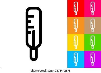 Thermometer. Line Icon With Different Color Background.