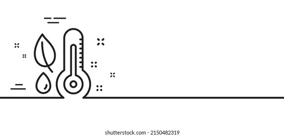 Thermometer Linie Symbol. Feuchtigkeit und Laubschild. Feuchtigkeitssymbol. Minimaler Hintergrund der Illustration. Thermometer Linie Symbol Muster Banner. White Web Template Konzept. Vektorgrafik