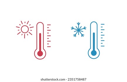 Thermometer Linie Symbol Set. Hoch- und Niedrigtemperatur. Vektorgrafik