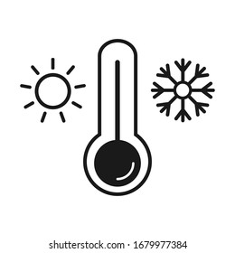 thermometer line icon with 
sun sign and snowflake, Weather temperature.  linear style sign for mobile concept and web design. Thermometer with sunny and freezy weather outline vector icon.