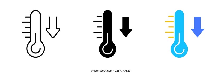 Thermometer line icon. Temperature drop, forecast, warning, weather, world, rise, fall, danger, warning, thunderstorm, sun, recovery, cycle. Vector icon in line, black and colorful style