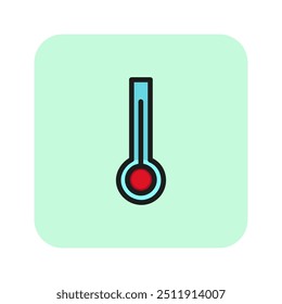 Ícone da linha do termômetro. Temperatura, mercúrio, medição. Conceito meteorológico. A ilustração vetorial pode ser usada para tópicos como clima, meteorologia, previsão