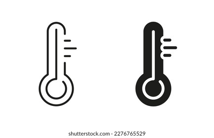 Thermometer Line and Silhouette Icon Set. Temperature Measurement Tool. Control Degree Instrument in Celsius or Fahrenheit Symbol Collection on White Background. Isolated Vector Illustration.