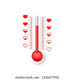 The thermometer of the love scale with the symbols of the heart. Vector illustration