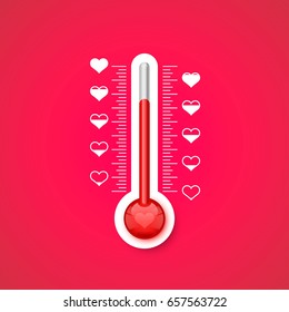 The thermometer of the love scale with the symbols of the heart. Vector illustration