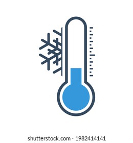termómetro con bajo nivel azul, temperatura fría, icono bicolor vectorial plano