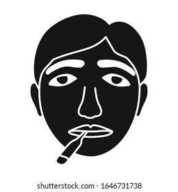 Icono del vector hombre y termómetro.Icono del vector negro aislado en termómetro y hombre de fondo blanco.