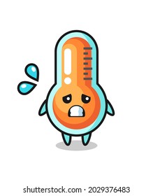 thermometer mascot character with afraid gesture