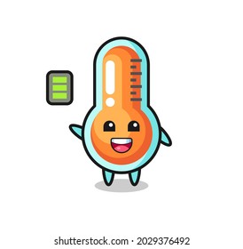 personaje de mascota termómetro con gesto energético