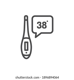 Thermometer measures temperature black line icon. Isolated vector element. Outline pictogram for web page, mobile app, promo.