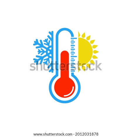 Thermometer for measuring air temperature. Sun and snowflake as a symbol of cold and warmth. Vector illustration, flat minimal color cartoon design isolated on white background, eps 10.