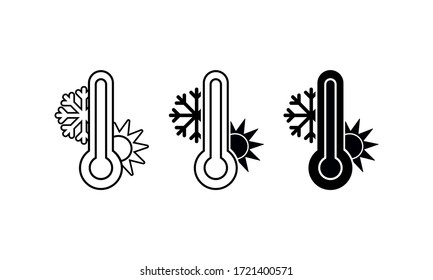Thermometer zur Messung von Hitze und Kälte, mit Sonne und Schneeflocken Symbole einzeln auf weißem Hintergrund.EPS10-Vektor.