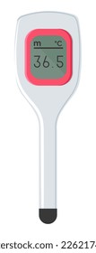 Thermometer for measuring temperature, health care and treatment. Isolated electronic device with screen showing result. Medicine instruments and tools for personal usage. Vector in flat style