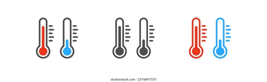 Thermometer for measuring temperature icon. Temperature symbol. Hot air, cold air, summer, winter signs. Outline, flat and colored style icon for web design. Vector illustration.