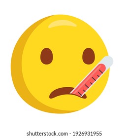 Thermometer In Mouth Emoji Icon Illustration. Sick Patient Vector Symbol Emoticon Design.