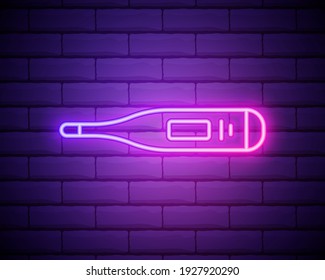 thermometer neon icon. Elements of Measure set. Simple icon for websites, web design, mobile app, info graphics isolated on brick wall.