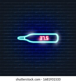 Thermometer neon icon for infographic or website. Epidemic Coronavirus 2019-nCoV. Vector illustration virus sign. 