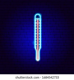 Thermometer Neon Sign. Vector Illustration of Medical Promotion.