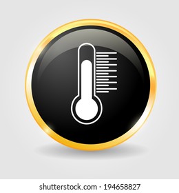 Thermometer on the Black shiny button with metallic elements, vector design for website.