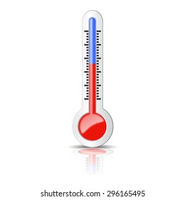 Thermometer on a white background, with shadow and reflection. Isolated. Vector Image.