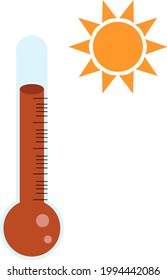 Termómetro sobre fondo blanco. El termómetro muestra alta temperatura del aire.