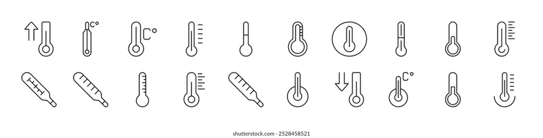 Thermometer Pack of Thin Icons. Editable Stroke. Suitable for Web Sites, Books, Cards, Apps 
