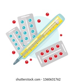 
thermometer and pills