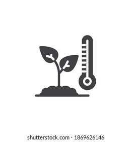 Icono de termómetro y vector de planta. signo plano relleno para concepto móvil y diseño web. Icono de humedad y glifos vegetales. Símbolo, ilustración del logotipo. Gráficos vectoriales