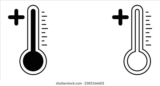 Thermometer Positive Temperature Hot Plus More Increase Up Raise Higher High Boil Heat Up Black White Shape Line Outline Icon Sign Symbol EPS Vector
