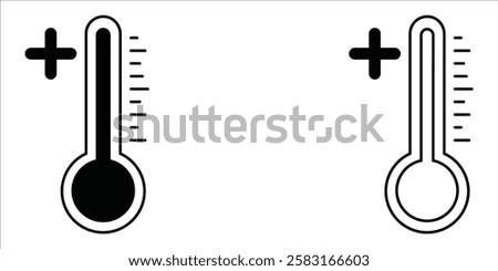 Thermometer Positive Temperature Hot Plus More Increase Up Raise Higher High Boil Heat Up Black White Shape Line Outline Icon Sign Symbol EPS Vector
