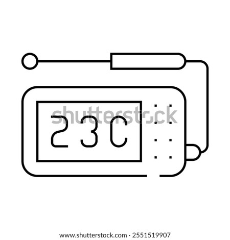 thermometer with probe measuring equipment line icon vector. thermometer with probe measuring equipment sign. isolated contour symbol black illustration