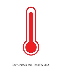 Thermometer reaching high temperatures. Temperature scale symbol, warm weather sign. Concept of high fever and disease icon flat style isolated on a white background vector illustration EPS 10.