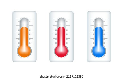 Thermometer with red, blue and rainbow mercury. Temperature in summer and winter. Vector illustration isolated on white background.