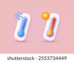 Thermometer with red and blue scale, climate control, weather change. Ecology concept. 3D Vector Illustrations.