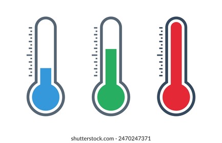 thermometer with red green blue scale, climate control, weather change, flat vector bicolor icon