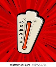 Thermometer mit rotem Indikator für hohe Temperatur. Wärmevektorgrafik